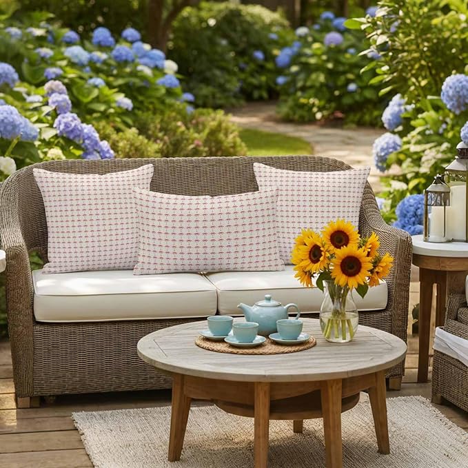 Palm Trees Outdoor Pillow Covers 16"x16" Set of 2, Summer Vintage Nautical Coastal Beach Ocean Red Tree Waterproof Throw Pillow Covers for Patio Furniture, Decorative Cushion Covers for Porch