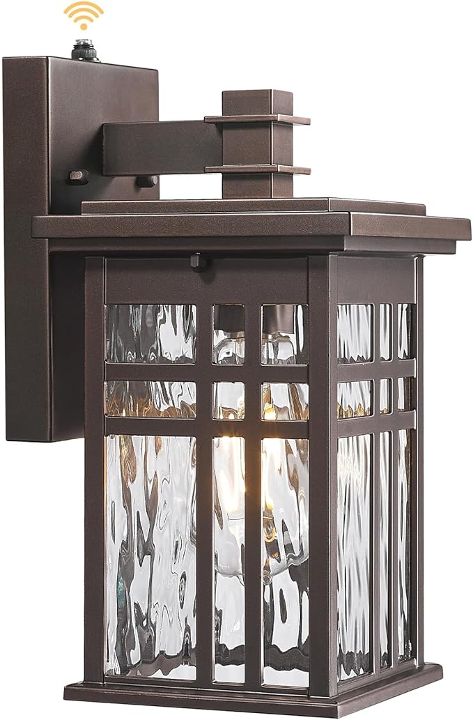 Dusk to Dawn Outdoor Lighting, HWH Outdoor Wall Lights Exterior Wall Lantern Light Waterproof, Oil-Rubbed-Bronze Finish with Water Ripple Glass, 5HD27B-PC ORB-WP