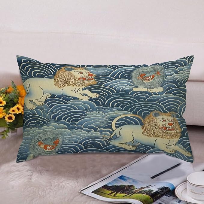 Zipped Pillow Cases for Home Decor Blue Tibet Tiger Throw Pillow Cover Set of 2 Farmhouse Cushion Cover Cases for Living Room Club Home Decor 12x20in