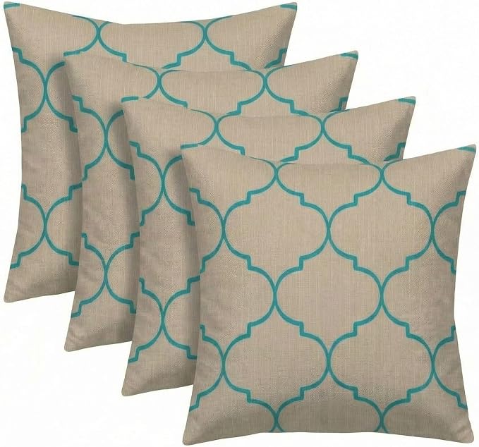 RSH DECOR: Sunbrella Square Throw Pillows Set of 4 | 20" x 20" | Water and Fade-Resistant Performance Fabric | Outdoor Pillow Covers with Down-Alternative Inserts | Made in USA (Trellis Geo II Mist)