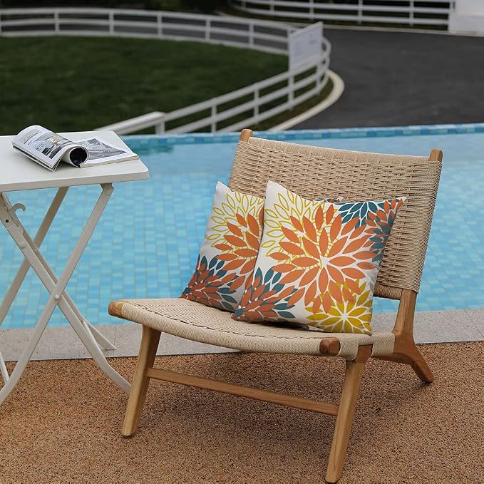 DFXSZ Outdoor Waterproof Pillow Covers 20x20 Set of 2 Orange Yellow Flower | Spring Summer Waterproof Flower Throw Pillowcases（No Inserts）Outdoor Decor for Fall Patio Funiture Garden Polyester Covers