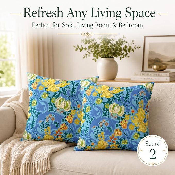 Outdoor Throw Pillows 18×18 Inch Waterproof Pillows with Inserts | Set of 2 Fade Resistant Decorative Square Pillows for Couch, Sofa and Patio Furniture