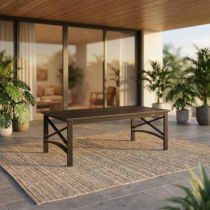Outdoor Coffee Table Brown with Oil Rubbed Bronze Finish, Modern Design, Sturdy Metal Frame, Suitable for Various Weather Conditions, Ideal for Patio and Garden Spaces
