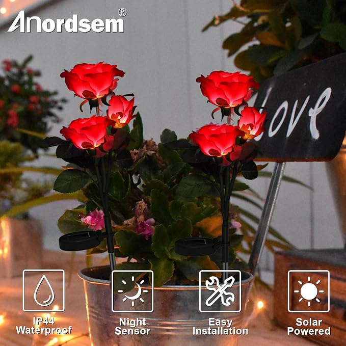 Rose Lights Solar Powered for Women: Garden Light Waterproof for Yard Decorations Outdoor - Flower Lamp Colorful Lighting Cemetery Decor - Mother'S Day Birthday Gifts for Mom Wife 2 Pack Colorful