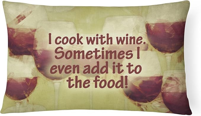 Caroline's Treasures SB3069PW1216 I Cook with Wine Canvas Fabric Decorative Pillow Machine Washable, Indoor Outdoor Decorative Pillow for Couch, Bed or Patio, 12HX16W