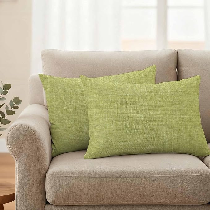 Outdoor Waterproof Throw Pillow Covers Set of 2 Fruit Green Linen Lumbar Pillowcases 20x12 Inches Farmhouse Pure Color Decorative Pillows Cushion Case Patio Pillows for Couch Bed Chair Garden