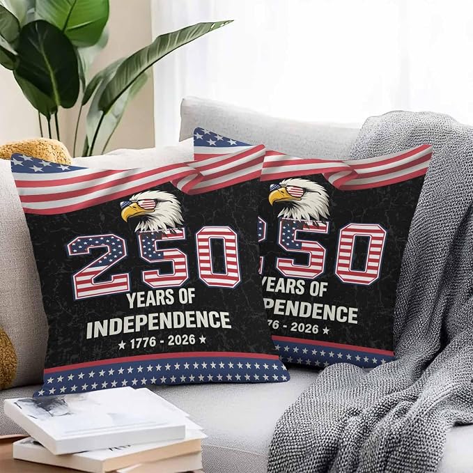 250 Years Anniversary Outdoor Waterproof Throw Pillow Covers 16x16 Set of 2, Independence Day USA Eagle Flag Decorative Pillowcases Cushion Pillowcase for Couch Sofa Patio Outside Pillow Protector