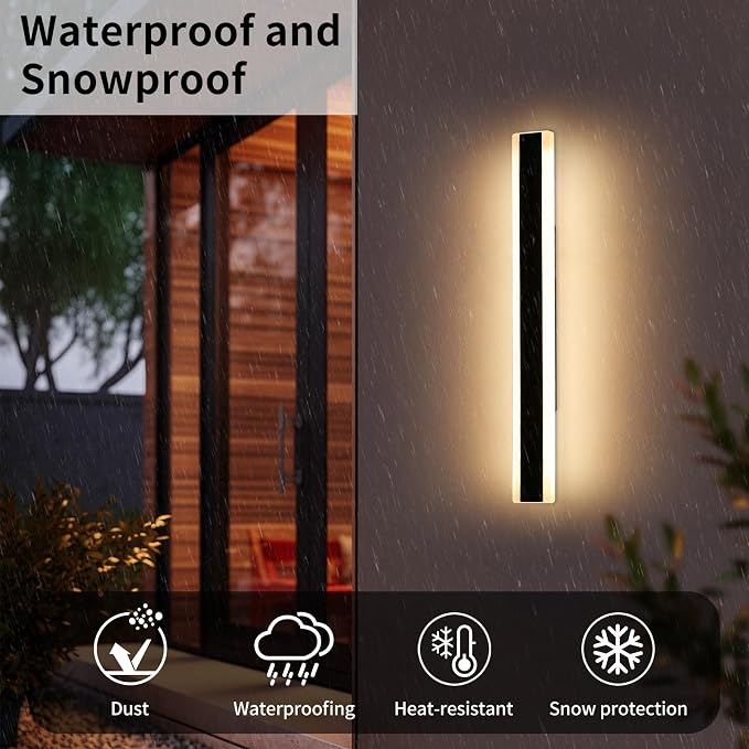 Outdoor Wall Sconces, 31.4inch Modern Wall Lights, 3 Lights Color 3000K/4500K/6000K, Acrylic Panel Exterior Porch Light, IP65 Waterproof, Large Minimalist Wall Lamp for Patio, Yard, Garage
