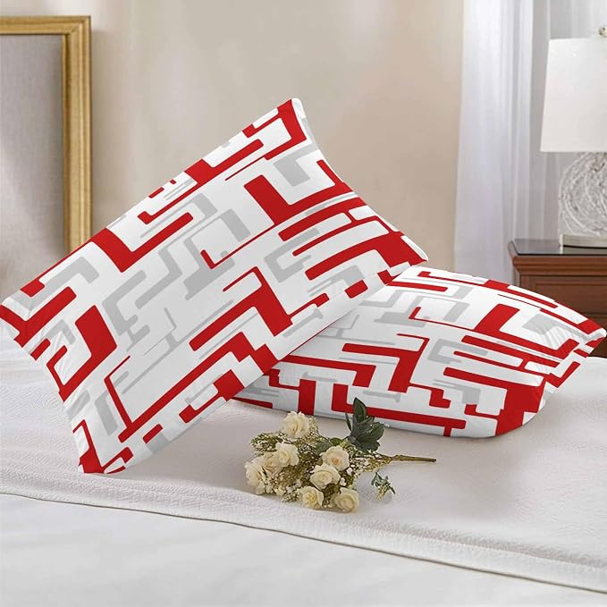 Vandarllin Outdoor Throw Pillows Covers 20x12 inch Set of 2 Waterproof Red Geometric Stripes Decorative Zippered Cushion Covers for Patio Furniture, Modern Abstract Lines Lumbar Pillowcases