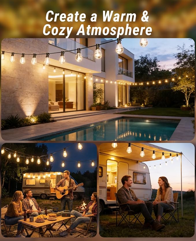 50FT Outdoor String Lights with Remote, LED Patio Lights with 18+1 Waterproof S11 Bulbs, Outside Dimmable 2700K Warm White, Timer & 3 Modes,for Backyard Garden Deck Porch Balcony Gazebo Party Decor