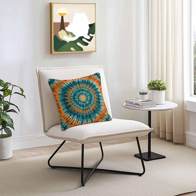 Vandarllin Outdoor Throw Pillows Covers 18x18 inch Set of 2 Waterproof Turquoise Orange Tie-Dye Art Decorative Zippered Cushion Covers for Patio Furniture, Abstract Boho Tribe Lumbar Pillowcases