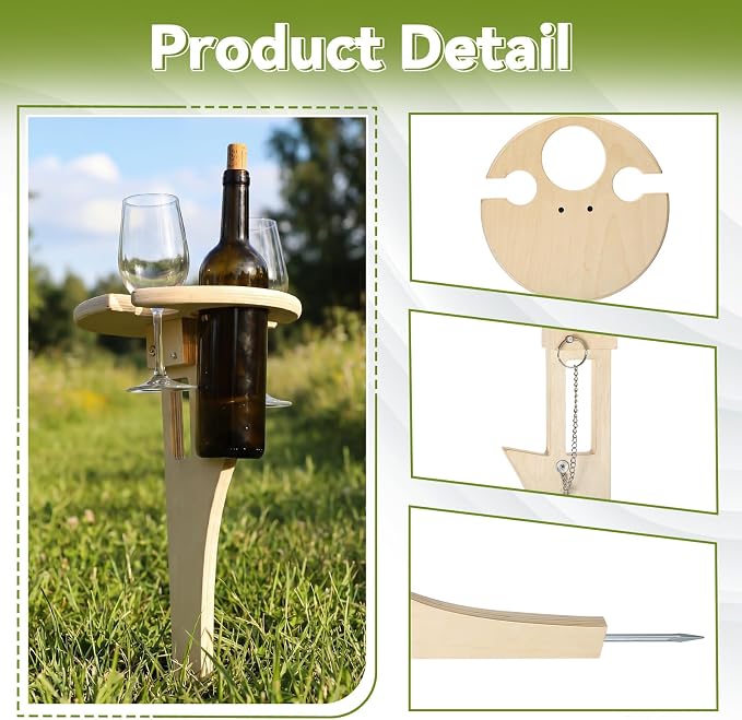 Amyhill Portable Folding Wine Table Picnic Beach Wine Table Outdoor Wooden Bottle Stand for 2 Glasses Handmade Rack Gift for Outdoor Camping Beach Barbecuing Picnic Essentials