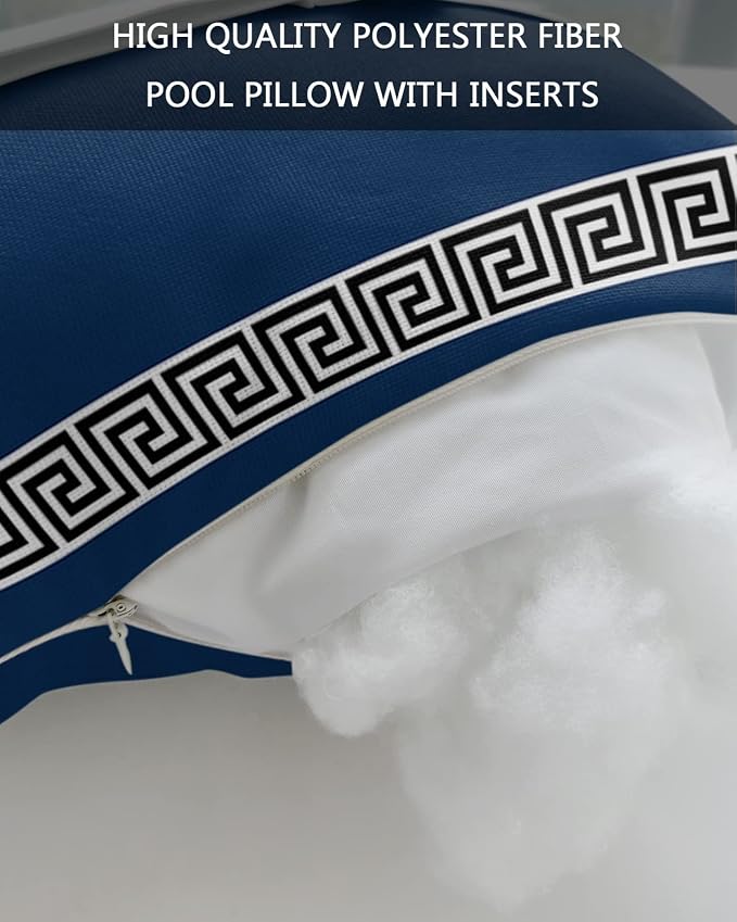 Outdoor Pillows Covers with Inserts Chinese Style Pattern Navy Blue Background Waterproof Recliner Pillow with Adjustable Strap Throw Pillows for Patio Furniture Pool Lounge Chair, 11x16 inch, 2PCS