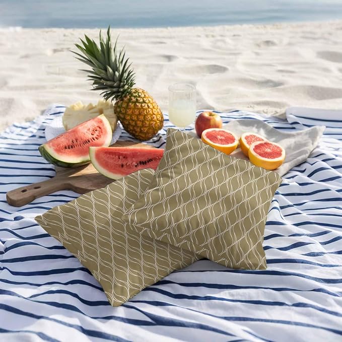 Brown Stripes Outdoor Pillow Covers 18x18 Inch Throw Pillow Covers Set of 2 Waterproof Decorative Pillow Cases Simple Geometric Modern Monochrome Cushion Covers for Patio Furniture Garden Couch Sofa
