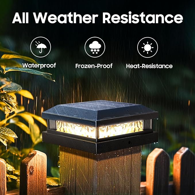 Solar Post Cap Lights 6-Pack, 2 Modes 16LEDs Bright Solar Post Lights Outdoor Waterproof, Fence Posts Cap Light, Deck Light for 4x4 4.5x4.5 5x5 Posts for Patio Garden Decor, Black