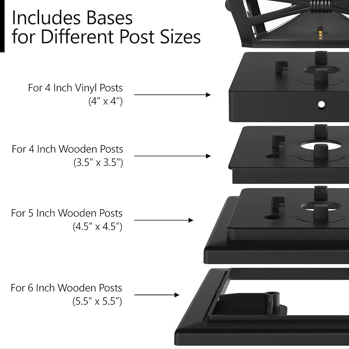 Davinci Lighting Renaissance Solar Outdoor Post Cap Lights - Includes Bases for 4x4 5x5 6x6 Posts - Bright LED Light - Slate Black (2 Pack)
