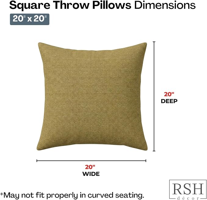 RSH DECOR Square Throw Pillows Set of 2, 20" x 20",All-Weather Pillows Luca Rib Pecan, Made in USA