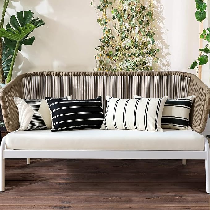 OTOSTAR Outdoor Decorative Pillow Covers Waterproof Garden Throw Pillow Covers 12x20 Inch Cushion Case Geometry Throw Pillowcases Pillows Shell for Patio Furniture Couch Tent Balcony Pack of 4 (Black)