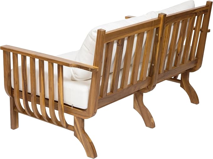 Merax 2-Seater Mid-Century Modern Acacia Wood Outdoor Loveseat with Weather-Resistant Cushions, Patio Sofa for Deck, Poolside, Backyard
