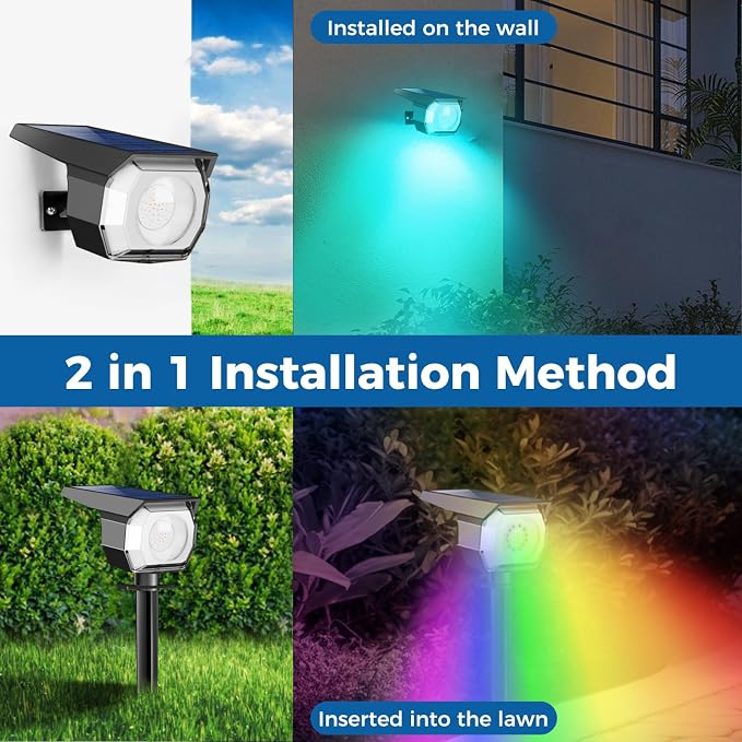 Solar Spot Lights Outdoor Color Changing, Halloween RGB Spotlights | 12 Pack/7 Modes, Waterproof, Solar Powered, Landscaping, Lighting for Outside Pathway Yard Wall Garden Walkway
