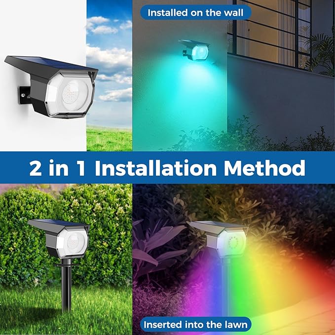 Solar Spot Lights Outdoor Color Changing, Halloween RGB Spotlights | 1 Pack/7 Modes, Waterproof, Solar Powered, Landscaping, Lighting for Outside Pathway Yard Wall Garden Walkway