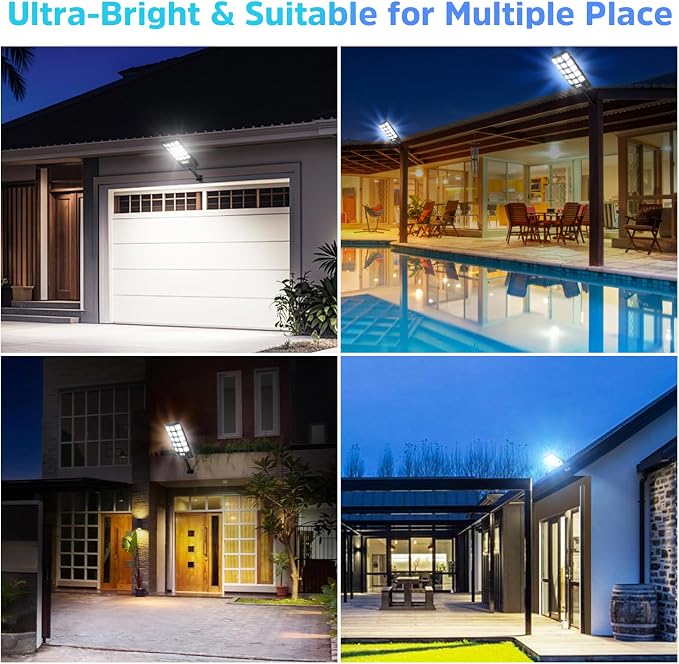6 Pack Solar Street Lights Outdoor Waterproof, 6500K 20000LM Wide Angle Solar Powered Flood Light with Motion Sensor & Remote Control,Dusk to Dawn Commercial Solar Outdoor Light for Parking Lot