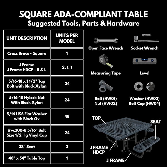 COATEDOUTDOORFURNITURE Heavy-Duty Portable ADA-Compliant Outdoor Picnic Table with Umbrella Hole, Expanded Metal Patio Dining Furniture Made in America (46" Square Top, Textured Dark Blue)