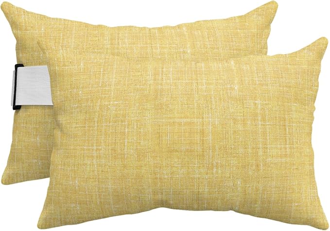 Outdoor Lumbar Pillow Set of 2, Yellow Waterproof Beach Headrest Pillow with Inserts, Farmhouse Vintage Yellow Solid Color Modern Recliner Throw Pillows for Patio Furniture, 11 x 16