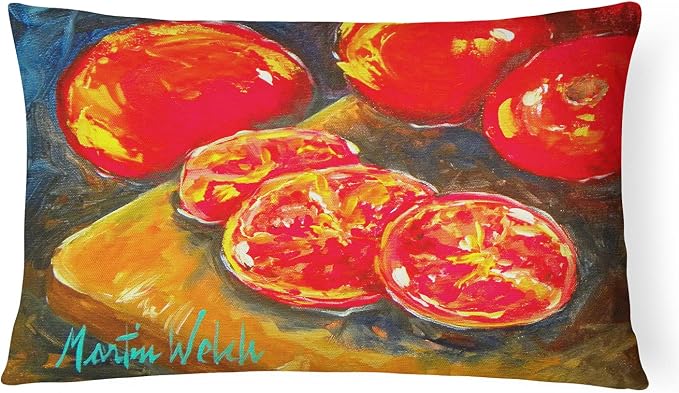 Caroline's Treasures MW1099PW1216 Vegetables - Tomatoes Slice It Up Canvas Fabric Decorative Pillow Machine Washable, Indoor Outdoor Decorative Pillow for Couch, Bed or Patio, 12HX16W