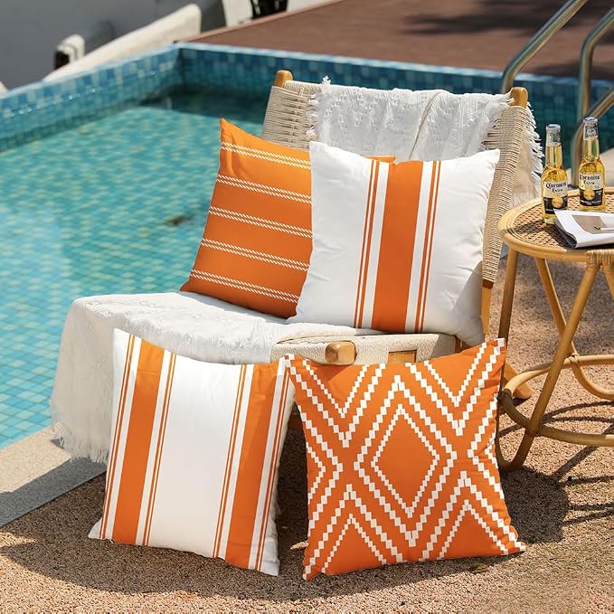 DFXSZ Outdoor Orange Waterproof Geometry Pillow Covers 20x20 Set of 4 | Summer Fall Waterproof Modern Throw Pillowcases（No Inserts） Outdoor Decor for Patio Funiture Garden Polyester Covers