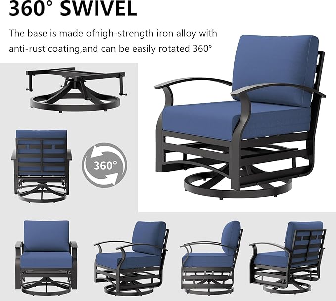 Outdoor Patio Furniture Set, 2 Piece Aluminum Patio Swivel Rocker Chairs, Aluminum Outdoor Bistro Set with Overstuffed Washable Cushions, Outdoor Furniture Set for Porch, Balcony, Deck, Navy