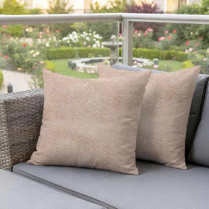Beige Herringbone Outdoor Pillow Covers Set of 2 Modern Minimalist Woven Textured Waterproof Throw Pillow Cover Decorative Cushion Cases for Patio Porch Garden 26X26 Inch