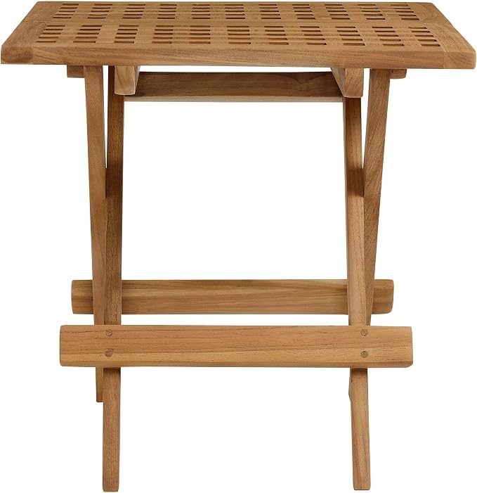 Modway Vienna Outdoor Patio Teak Wood Folding Side Table in Natural – Weather-Resistant 20 Inch Square End Table with Slatted Table Top – Bistro Table – Breakfast Table – Deck Side Table for Backyard