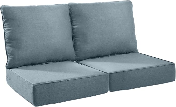 Luxury 24*24*6in Outdoor Patio Cushions, 2 Pieces Sky Blue Outdoor Cushion | 6in Outdoor Patio Cushions, Water-Resistant, Reversible, Removable Cover, for Patio Chairs Sofa Couch Loveseat