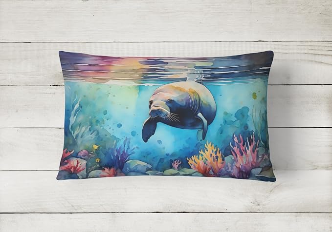 Caroline's Treasures DAC2810PW1216 Manatee Throw Pillow Machine Washable, Indoor Outdoor Decorative Pillow for Couch, Bed or Patio, 12HX16W