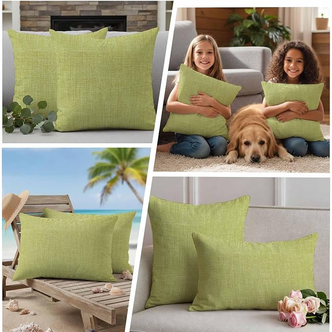 Outdoor Waterproof Throw Pillow Covers Set of 2 Fruit Green Linen Lumbar Pillowcases 20x12 Inches Farmhouse Pure Color Decorative Pillows Cushion Case Patio Pillows for Couch Bed Chair Garden