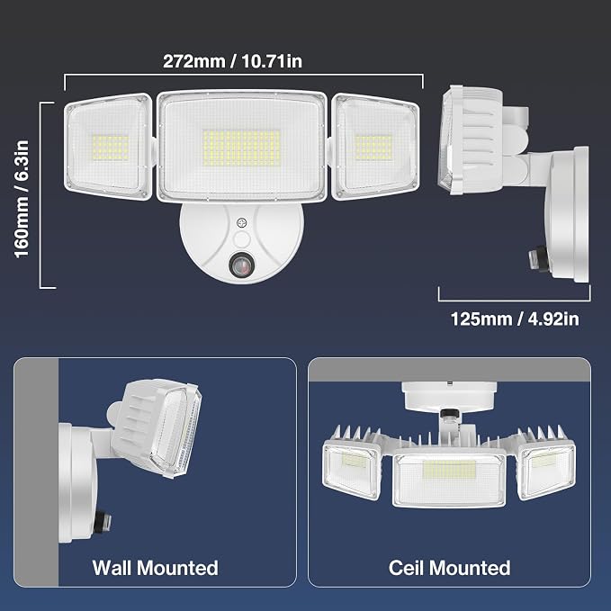 Onforu 100w Dusk to Dawn Outdoor Lighting,11000LM Led Outdoor Light from Dusk Till Dawn,Super Bright Flood Light,IP66 Waterproof Exterior Security White Light Fixture,3 Heads Photocell for Garage,Yard