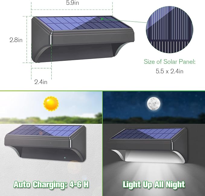 Bridika Solar Fence Lights, Fence Lights Fence Solar Lights Outdoor Waterproof Warm White & Daylight White LED Solar Lights for Backyard, Deck Railing, Stair Handrail and Wall (4 Packs, Plus Size)