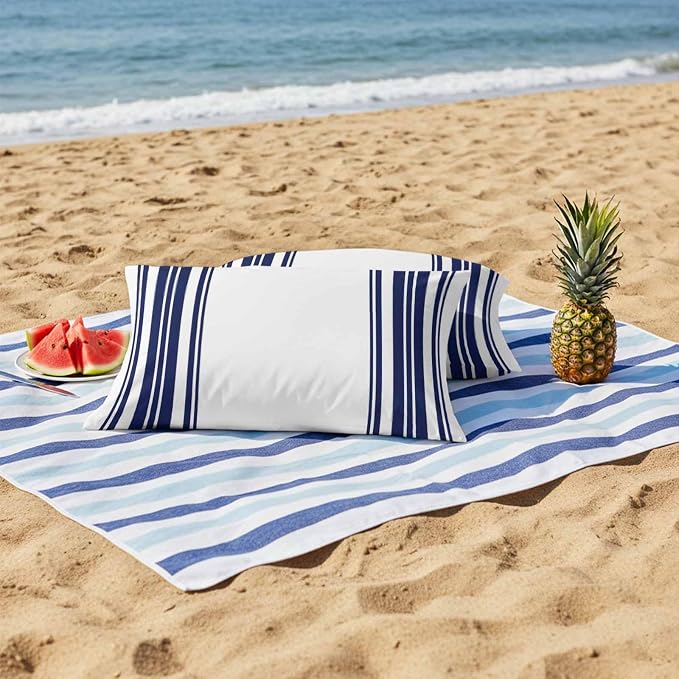 Outdoor Waterproof Throw Pillow Covers Set of 2 Navy Blue Stripes Lumbar Pillowcases 20x12 Inches White Vertical Striped Decorative Pillows Cushion Case Patio Pillows for Couch Bed Chair Garden