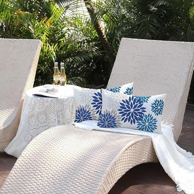 DFXSZ Outdoor Waterproof Pillow Covers 12x20 Set of 2 DarkLight Blue Flower | Spring Summer Waterproof Flower Throw Pillowcases（No Inserts）Outdoor Decor for Patio Funiture Garden Polyester Covers