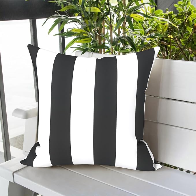 LVTXIII Outdoor Throw Pillows, Decorative Throw Pillows with Inserts, 20"x20" Square Pillows for Bed, Couch, Sofa and Patio Furniture, Set of 2, Cabana Black