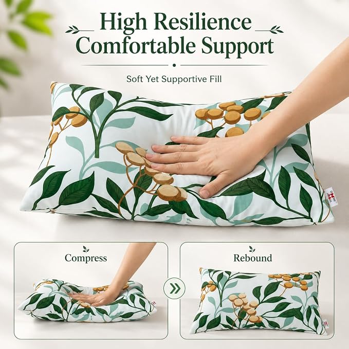 Outdoor Lumbar Pillows 12x20, 2 Pack with Inserts, Botanical | 2-Pack 12x20 Outdoor Lumbar Pillows with Inserts, Water-Repellent Covers, Hidden Zippers, Plump Comfort for Patio & Sofa