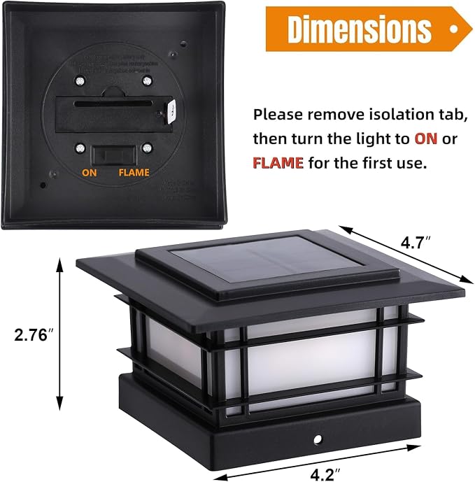 Dynaming 4x4 Solar Post Cap Lights Outdoor with Flickering Flame Light, 6 Pack Black Shell Fence Post Solar Lights Fit 4x4 Vinyl/Wooden Posts, Brightness LED Lighting Decor for Garden Deck Patio