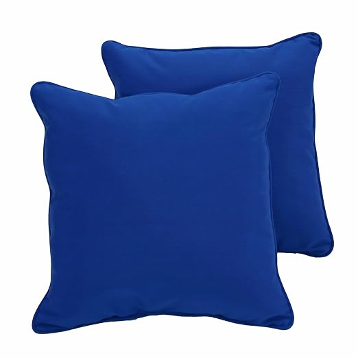 Factory Direct Partners Presidio 24" x 24" Square Decorative Throw Pillow Set with Piping for Indoor/Outdoor Furniture UV, Fade, Weather-Resistant Olefin Fabric (2-Pack) - Brilliant Blue, 13811-BB