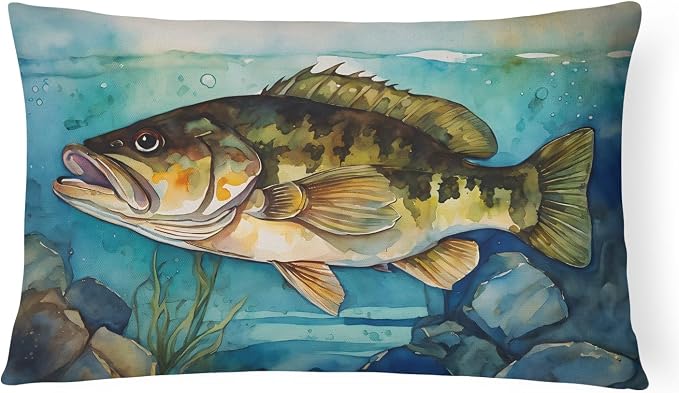 Caroline's Treasures DAC2827PW1216 Smallmouth Bass Throw Pillow Machine Washable, Indoor Outdoor Decorative Pillow for Couch, Bed or Patio, 12HX16W