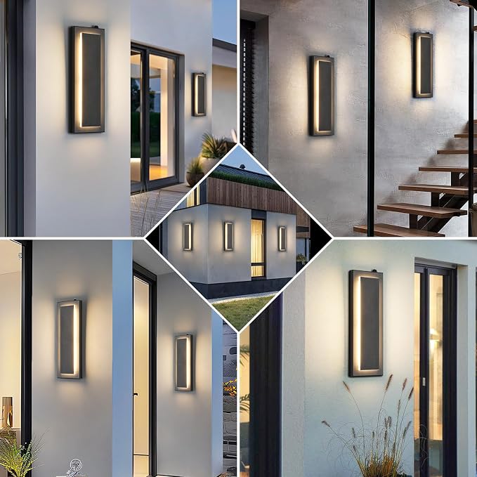tewei LED Outdoor Wall Sconce Dusk to Dawn Outdoor Lighting, Modern Exterior Lighting Fixtures Matte Black LED Exterior Wall Lights for House Front Porch, Warm White 3000K, 2 Pack