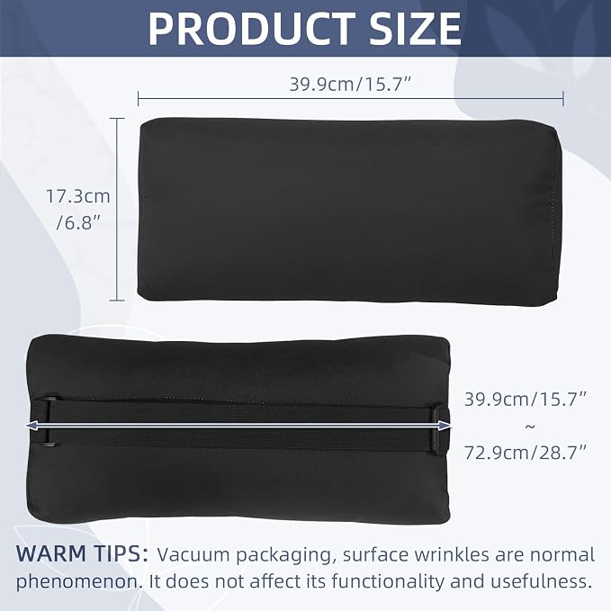 Chaise Lounge Head Pillow, 2 Pack Outdoor Patio Pillows with Adjustable Strap, Lounge Head Resting Pillow for Recliner Beach Pool Lounger Office Chair，Water Resistant Black