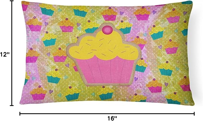 Caroline's Treasures SB3003PW1216 Cupcake Canvas Fabric Decorative Pillow Machine Washable, Indoor Outdoor Decorative Pillow for Couch, Bed or Patio, 12HX16W