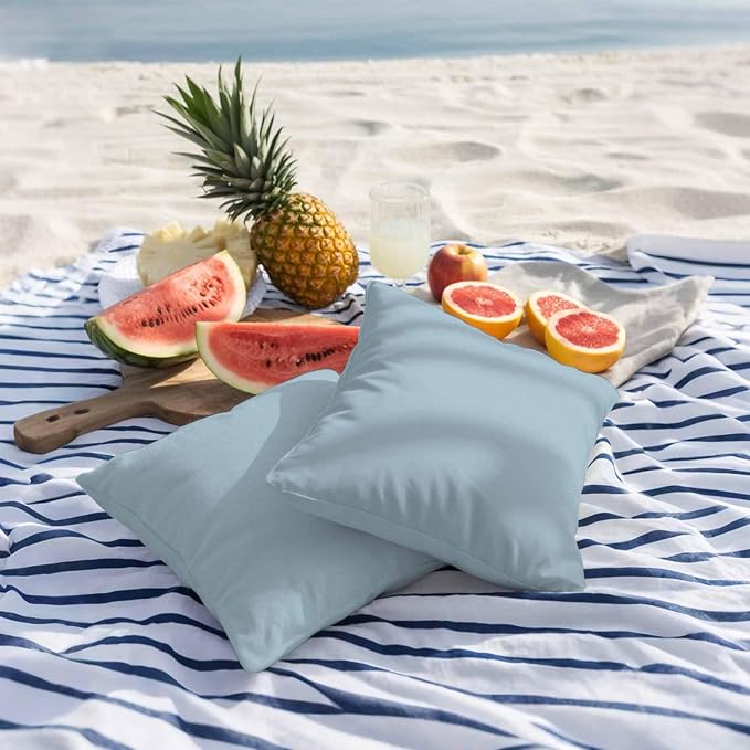 Sky Blue Outdoor Pillow Covers 24x24 Inch Throw Pillow Covers Set of 2 Waterproof Decorative Pillow Cases Modern Pure Winter Sky Blue Cushion Covers for Patio Furniture Garden Couch Sofa