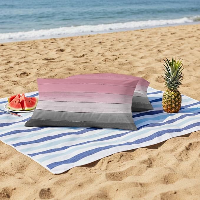 Pink Gray Outdoor Pillow Covers 20x12 Inch Lumbar Pillow Covers Set of 2 Waterproof Decorative Throw Pillow Cases Vintage Country Gradient Wooden Plank Line Cushion Covers for Patio Furniture Garden